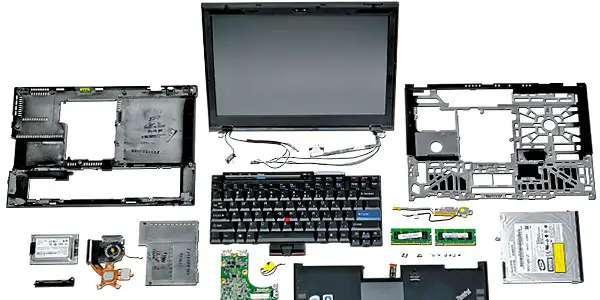 Exploded view of a laptop